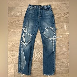 BDG URBAN OUTFITTERS HIGH RISE DARKWASHED VERY RIPPED JEANS